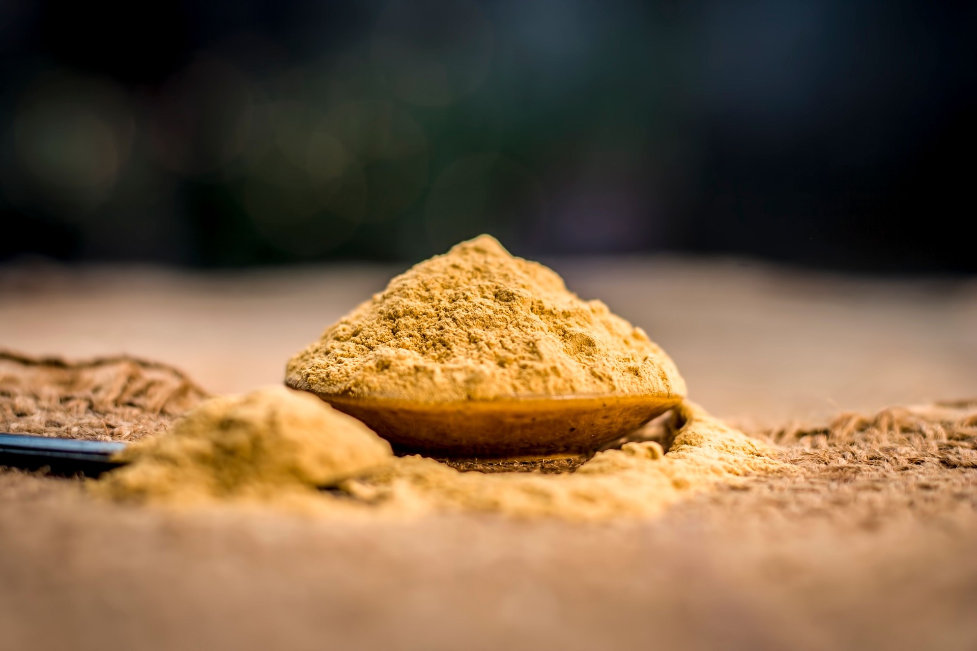 Close up of powder of Fuller's earth used a in as a ingredient in face pack,spa,beauty products,and in facials.